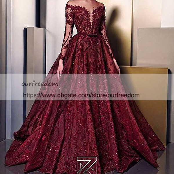 Ziad Nakad Sheer Jewel Neck Evening Dresses With Long Sleeve Illusion Bodice Lace Appliques Occasion Dresses Girls Pageant Gown