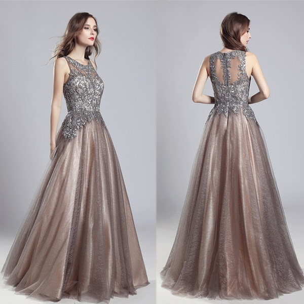 Long Luxury Elegant Mocha A-Line Beads Sash Prom Party Sleeveless Dresses Dubai Show Backless Formal Occasion Dress Evening Ball Gown