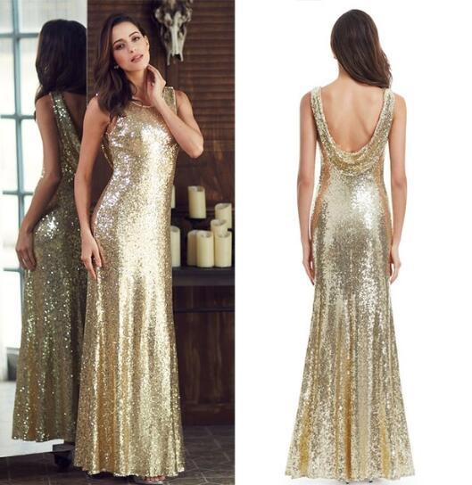 Long elegant gold Prom Dresses mermaid dresses New V-Back Women Elegant sequin dress Mermaid evening Party Dresses vestidos de fiesta