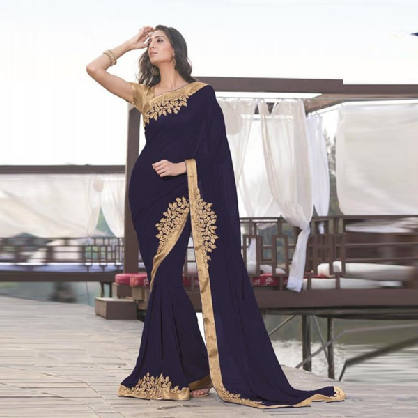 Navy Blue Indian Mermaid Formal Evening Dress Gold Applique Middle East Party Dresses Chiffon Long Women Night Dresses Evening Wear