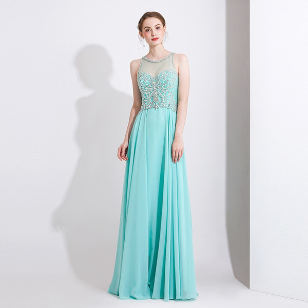 Beaded A Line Evening Dresses New Jewel Neck Prom Dress Floor Length Party Dress Elegant