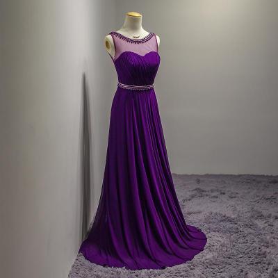 Scoop Neck Long Chiffon Tulle Evening Dress With Pearls Pleated Evening Gown Elegant Real Photo