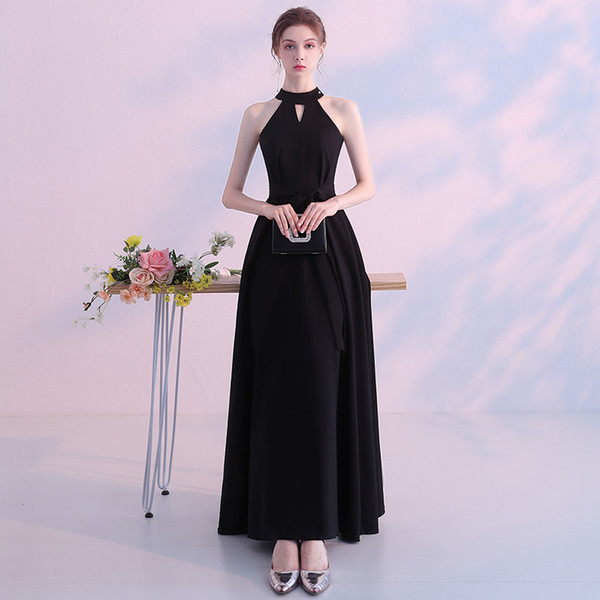 Black Jewel Neck Long Evening Dresses Simple Floor Length Prom Dresses Fashion Party Dress Elegant