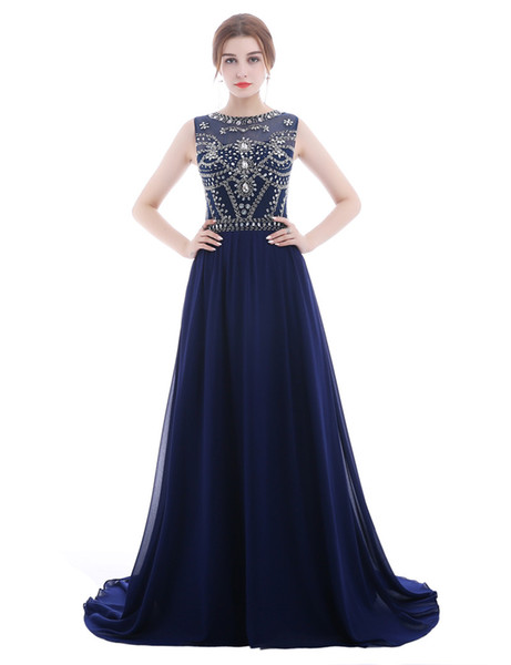 Major Beading Evening Dresses Royal Blue Long Prom Gowns Elegant Floor Length Formal Dresses Custom Made