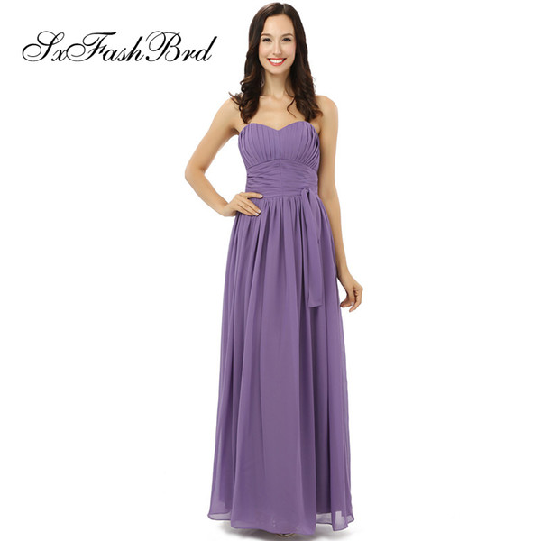 Simple Fashion Elegant Ruffle Sweetheart A Line Purple Chiffon Long Party Formal Women Evening Dresses Prom Dress Gowns