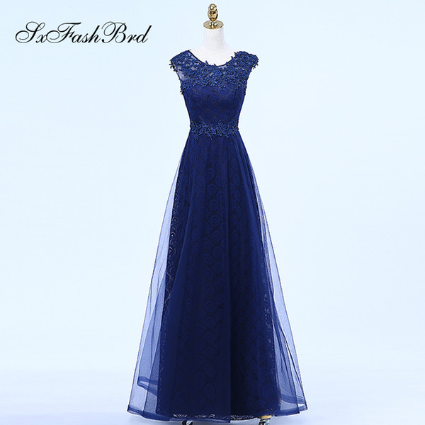 Girls Dress Elegant Sexy O Neck With Beading Appliques Open Back A Line Long Lace Party Formal Evening Dresses for Women Prom Dress Gowns