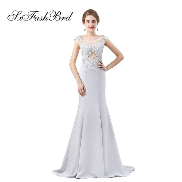 Fashion Elegant Girls Dress O Neck With Appliques Cap Sleeves Mermaid Satin Long Party Formal Evening Dresses for Women Prom Dress Gowns