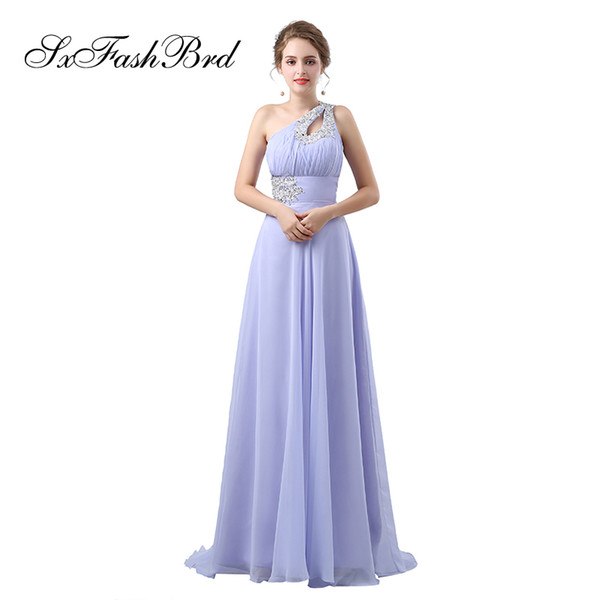 Fashion Elegant Girls Dress One Shoulder With Beading A Line Chiffon Long Party Formal Evening Dresses for Women Prom Dress Gowns