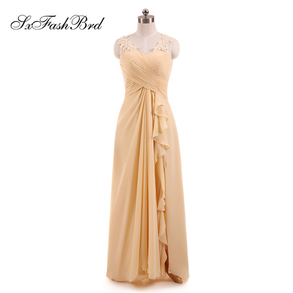 Elegant Dress Ruffle V Neck With Appliques A Line Chiffon Long Party Formal Evening Dresses New Women Prom Dress Gowns