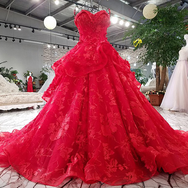 2022Lace Flowers Luxury Generous Spaghetti Strap Red Evening Dress Vestidos De Festa Vestido Longo Para Casamento Abiye Girl Pageant Dress