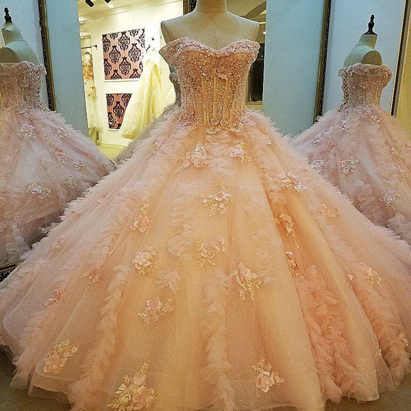 2022Pink Evening Dresses Long Lace Flowers Lace Up Elegant Ball Gowns Off The Shoulder Dubai Dresses Evening Formal Gowns Real Photos