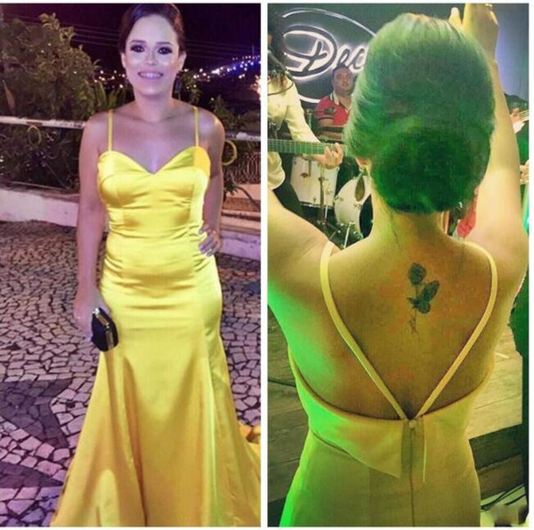 Mermaid Spaghetti Straps Yellow Evening Party Dress Sweetheart Low Back Prom dresses Long Satin Formal Gowns Abendkleider