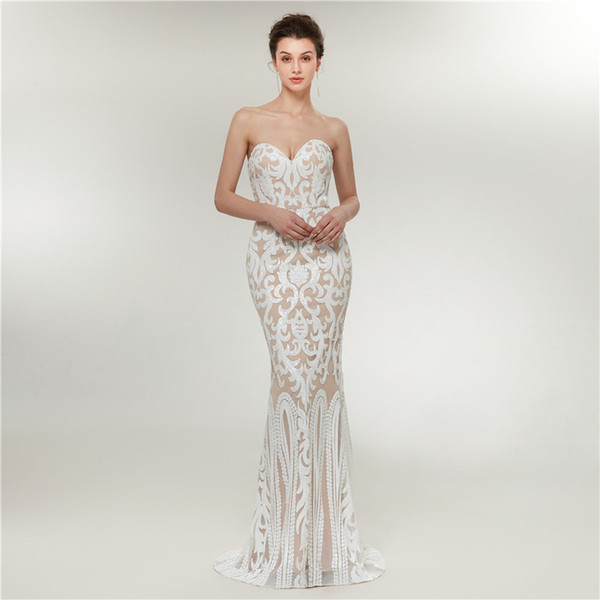 White evening gowns sweetheart sequined long mermaid prom dresses woman evening dresses Abiti da sera