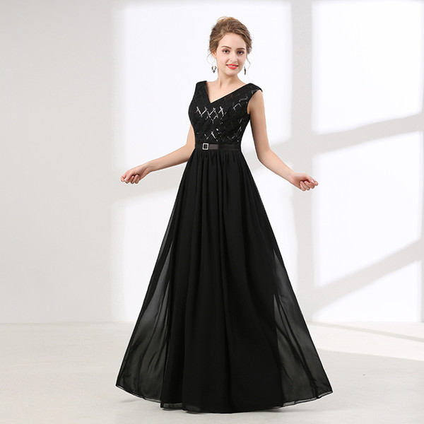 Cheap long evening dresses black sequin fashion woman dresses new collection prom party evening gown