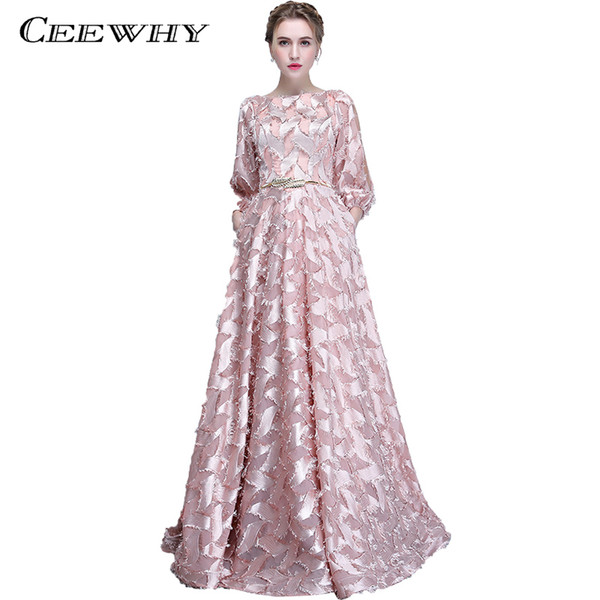 CEEWHY Elegant Prom Dress Three Quarter Sleeve Vestido De Festa Vintage Evening Dress Long Party Dress Tassel Evening Gown