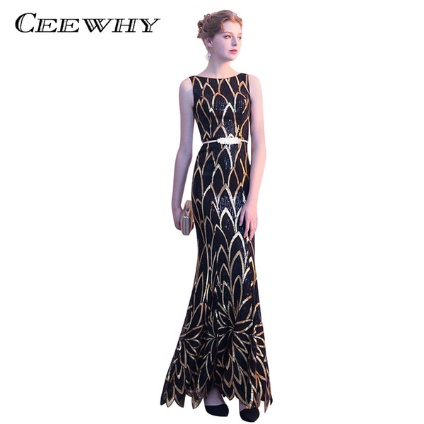 CEEWHY Vestido Longo Avondjurk Mermaid Evening Dresses Prom Dresses Long Black Evening Dress Sequined Evening Gown for Women