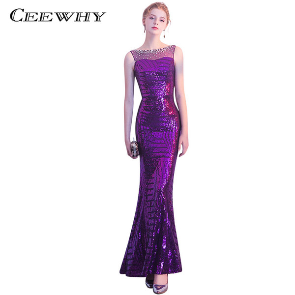 CEEWHY Off the Shoulder Mermaid Evening Dresses with Crystal Prom Dresses Abendkleider Sequined Evening Party Gowns Formal Dress