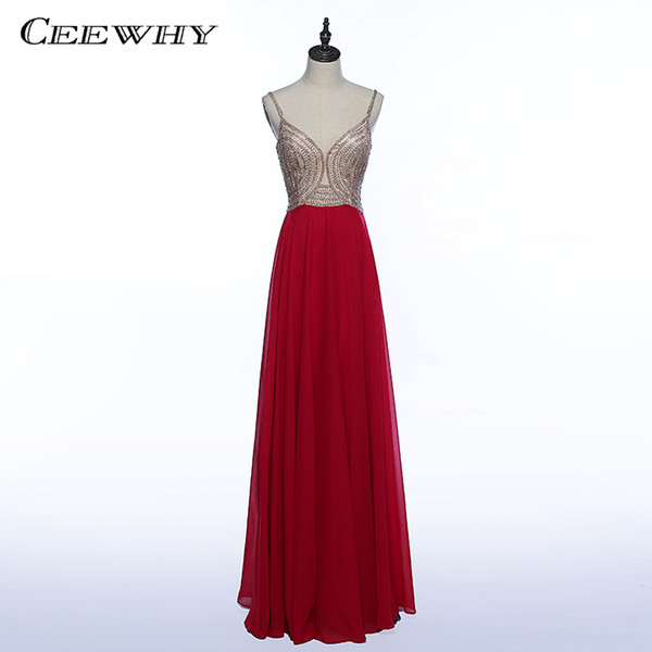 CEEWHY Sweetheart Beading Formal Gown Chiffon Evening Party Dress Prom Dresses Abiye Vestido Longo Vintage Evening Dresses Long