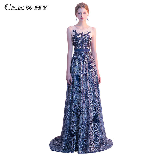 CEEWHY Vestido de Festa Abendkleider Embroidery Evening Dresses Prom Dresses Sequined Long Evening Dress Evening Gown for Women