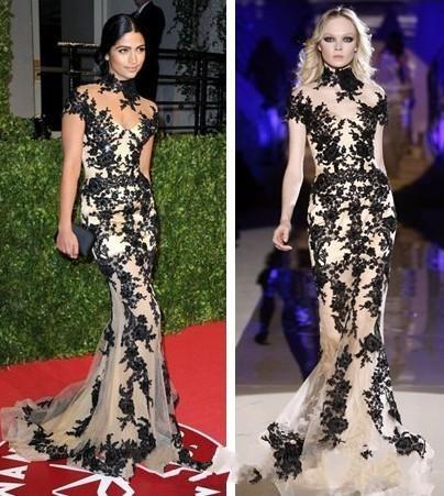 Evening Dresses Short Sleeves Black Lace Sheath Long Sheer Prom Party Gowns Long Floor Length Special Occasion Dubai Dress 88