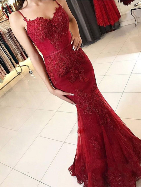 ZYLLGF Dark Red Sweetheart Mermaid Long Evening Dresses Appliques Beaded Button Back Formal Evening Gowns Prom Dresses Vestido De Noche