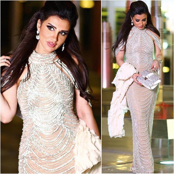 ZYLLGF Luxury Beaded Evening Dresses 2018 High Neck Illusion Bodice Formal Sexy Mermaid Prom Gowns Saudi Arabia Party Dress