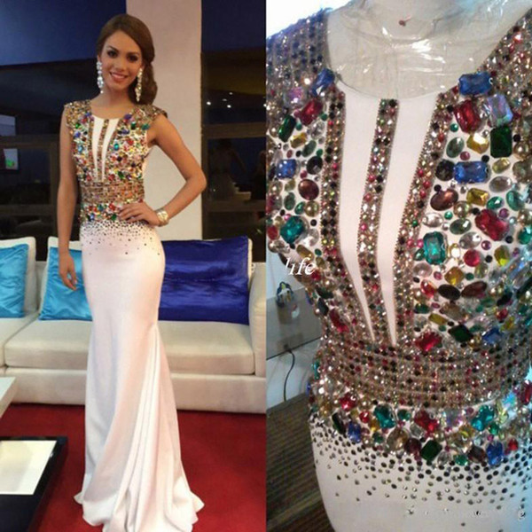 ZYLLGF Heavy Beaded Crystal Beaded Mermaid Evening Dresses White Long Prom Pageant Dress Women Party Gowns Prom Dresses