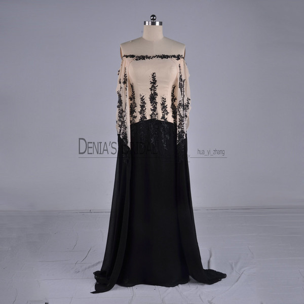 A-Line Evening Dresses with Long Cape Off Shoulder Court Train Lace Appliques Beaded Rhinestones Arabic Custom made Party Prom Gowns