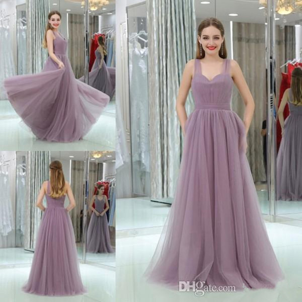 2017 Simple Lavender Tulle Evening Dresses Floor Length A-line Sweetheart Backless Prom Dress Custom Made Cheap Formal Party Gowns