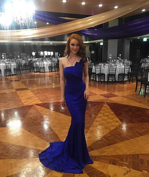 Royal Blue Gorgeous Mermaid Evening Gowns Simple Strapless Backless Prom Dress Sweep Train Long Custom Made Formal Party Gowns