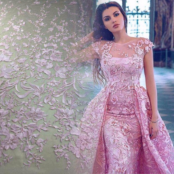 Cap Sleeve Pink Evening Dresses Detachable Skirt Elegant 3D Flowers Evening Gown Robe De Longo