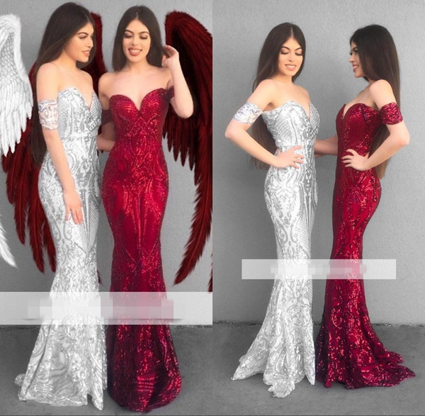 Fancy Sliver Sequins Appliques Long Evening Dresses Sweetheart Neck Burgundy Floor Length Prom Party Gown BC1359