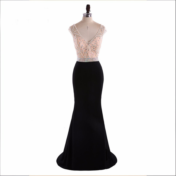 Attractive V-Neck Chiffon Designer Elegant Mermaid Evening Dress Beaded Bodice Floor Length Dress Ladies Party