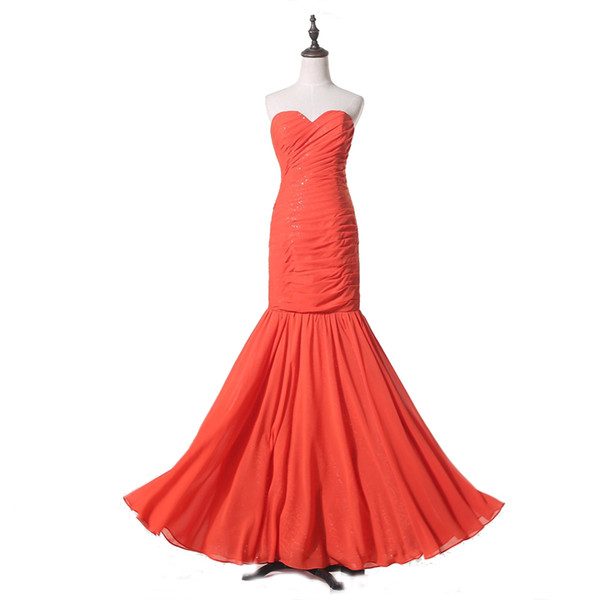 Formal Style Orange Chiffon Real Made Evening Dress Sweetheart Long Length Competitive Price Ladies Banquet Gown