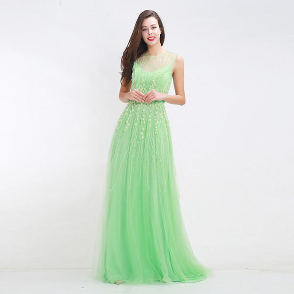 New Style Tulle Evening Gown Beaded Fashion Ladies Straight Zip Evening Dresses Graduation Party Gown