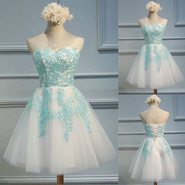 Lvory A-Line Graduation Dresses Sweetheart Lace-Up Short Homecoming Dress with Blue Appliques Custom color DQ011