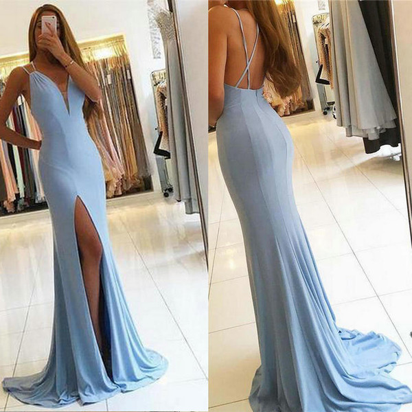quinceanera dresses ball gown prom dresses ball gowns Gorgeous Sleeveless Mermaid Evening Dress Front Slit Long Blue graduation DK209