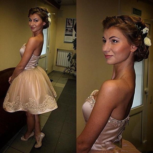 Short Graduation Dresses Strapless Beaded Appliques Sequined Backless Knee Length Cocktail Prom Dresses Sweet 16 Homecoming Dress