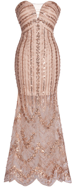 Fazadess Women's Deep-V Neck Beaded Sequined Sweet Prom Flapper Graduation Evening Party Dress