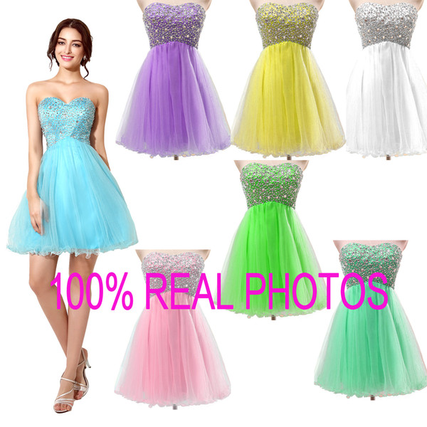 Sweetheart Beads Homecoming Dresses Tulle Plus Size Sexy Mint Sky Blue A line Short Prom Party Graduation Cocktail Gowns 2015 Real Image