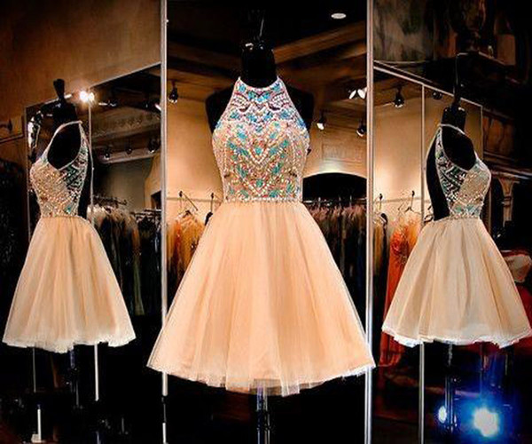 2016 Shiny Collar Graduation Dresses Cheap Real Image Pearls Beaded Beading Graduation Dress Jewel Collar Knee Length Short Homecoming Gowns