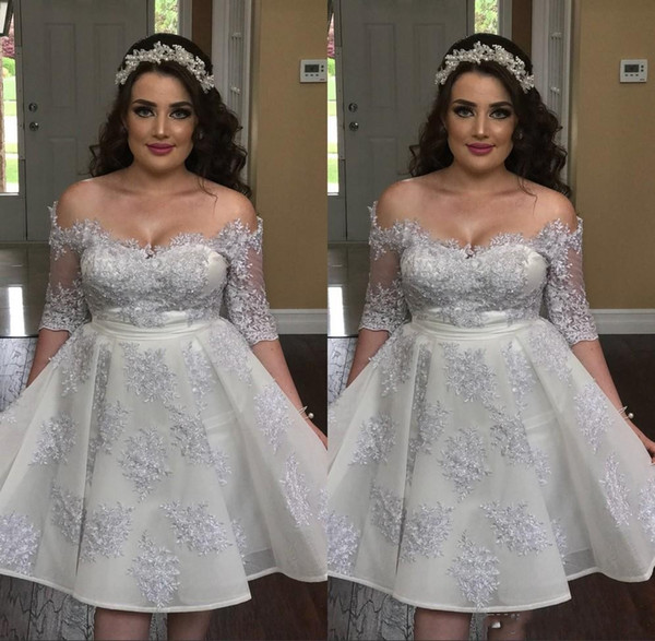 Short Graduation Dresses Lace Appliques Off the Shoulder Half Sleeve Fitted Knee Length Customize Illusion Back Party Gowns Homecoming Dress