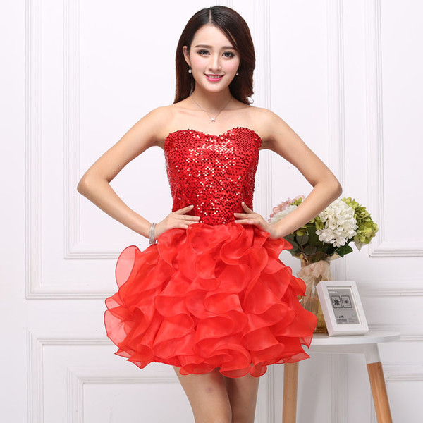 Bridesmaid Dress Ruffle Bridesmaid graduation Fashion Womens Sequins and Heart Ruffle Dress Hot Womens Sexy Net Yarn and Slim Bubble Skirt