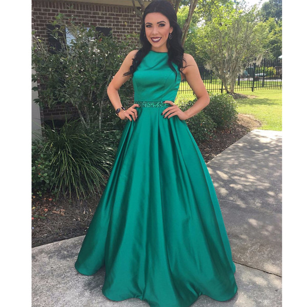 Sweet Dark Green Ball Gown Bead Sequined Sash Graduation Dresses Jewel Neck Ruffles Satin Party Gown For Girl Long Train Prom Dress