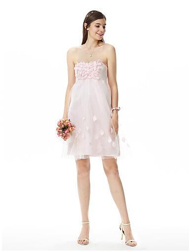 A-Line Strapless Short Graduation Dresses With HandFlower Pink Cheap Bridesmaid Gowns For Party Dresses Sukienka Wesele 100% Real Photo