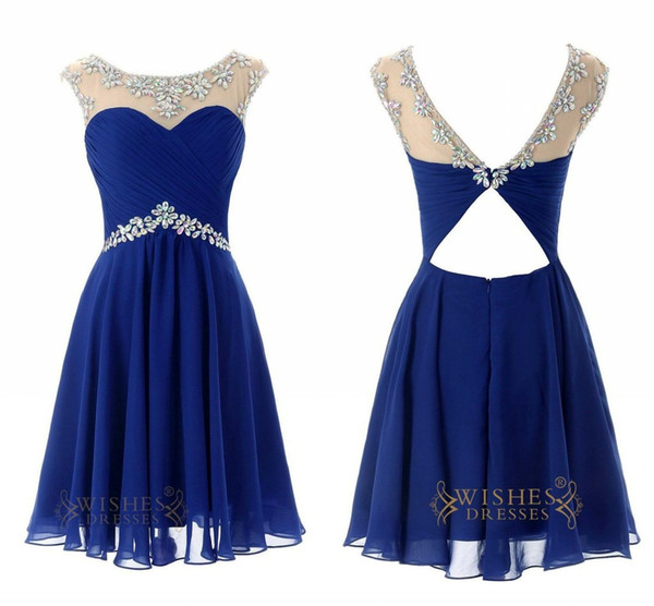 2017 Chiffon Crystal Short Luxurious Cheap Evening Dresses Sexy Back Royal Blue Graduation Dresses Modern Sweet Dresses