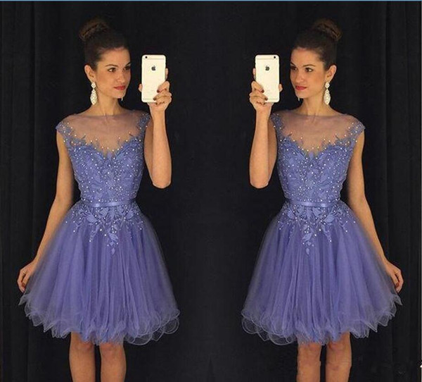 Lavender 2017 Short Graduation Dresses Lace Beading Cap Sleeves Cheap Homecoming Dress 2016 Tutu Skirt Party Gown