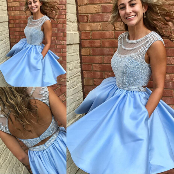Elegant Mini Short Homecoming Dresses Beaded Satin Sweet 16 Graduation Dresses Satin Little Short Prom Party Dresses Special Occasion Dress