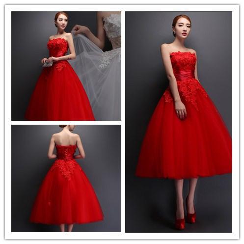 2016 New Red Strapless Graduation Dresses three-dimensional lace applique Evening Dress sweet and elegant graduation Prom Dress plus size