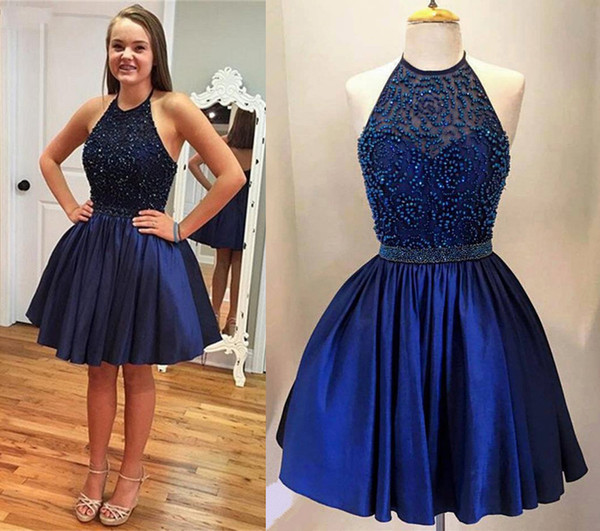2017 Beaded Haiter Sleeveless Jewel Short Dresses Sweety Modern Graduation Dresses A-Line Zipper Backless Vintage Dresses